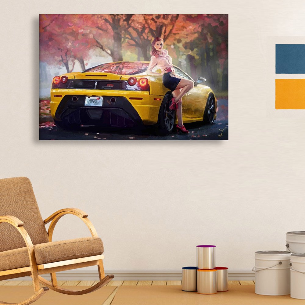 inep-b07czrrmvx-car-azy-girl-unframed-canvas-car-art-displayed-on-a-modern-living-room-wall,-adding-vivid-colors-and-playful-energy.jpeg
